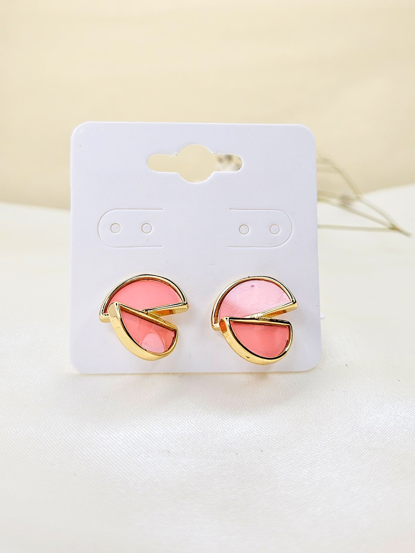 Pink Enamel Gold-Plated Anti-Tarnish Stud Earrings