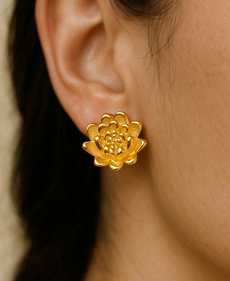 Lotus Golden Earring - Anti Tarnish Daily Wear Jewelry
