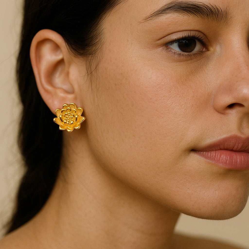 Lotus Golden Earring - Anti Tarnish Daily Wear Jewelry