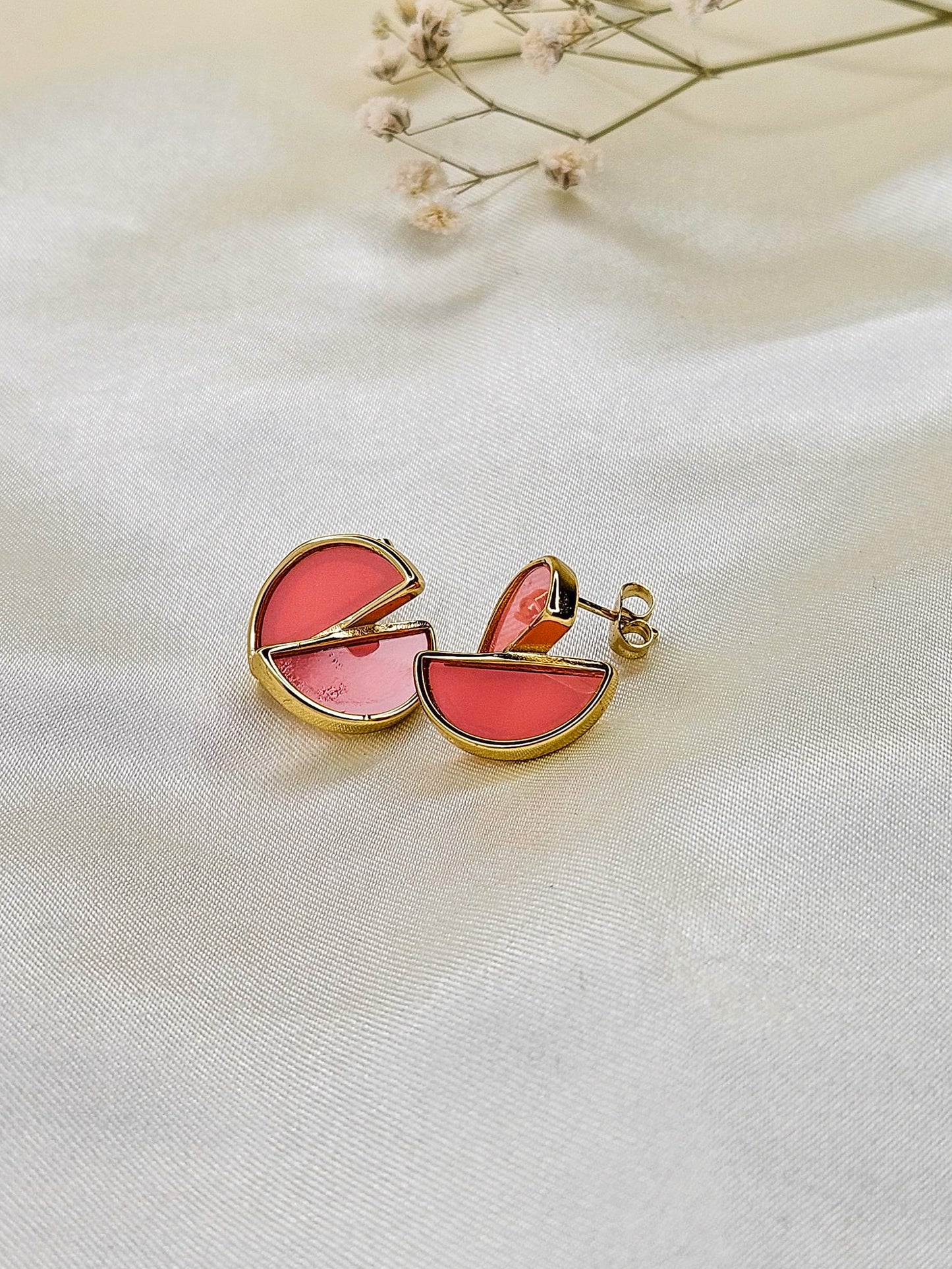 Pink Enamel Gold-Plated Anti-Tarnish Stud Earrings