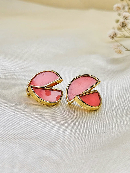 Pink Enamel Gold-Plated Anti-Tarnish Stud Earrings
