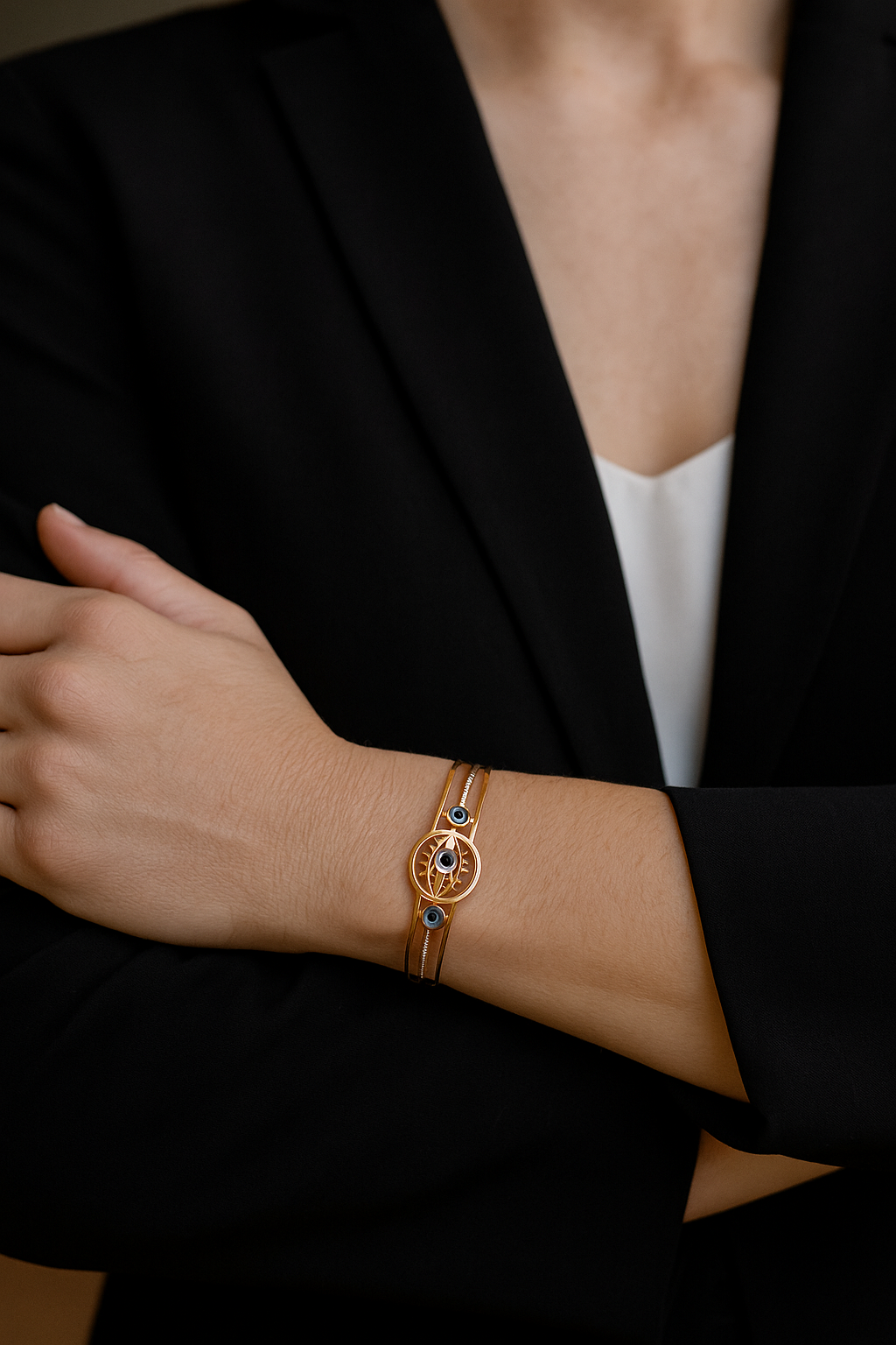 Elegant Gold Plated Evil Eye Bracelet for Women – Adjustable Charm Bracelet for Protection & Style