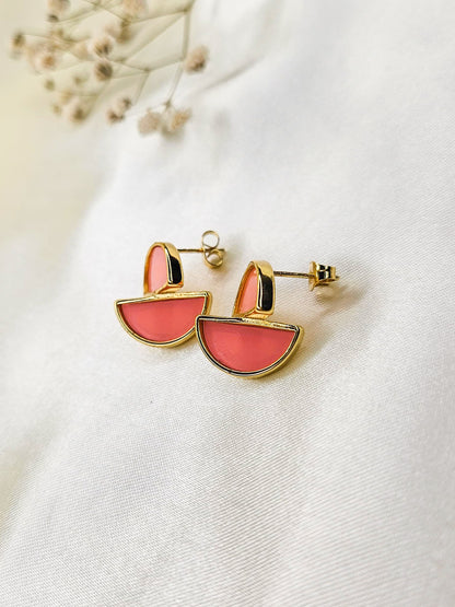 Pink Enamel Gold-Plated Anti-Tarnish Stud Earrings