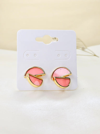 Pink Enamel Gold-Plated Anti-Tarnish Stud Earrings