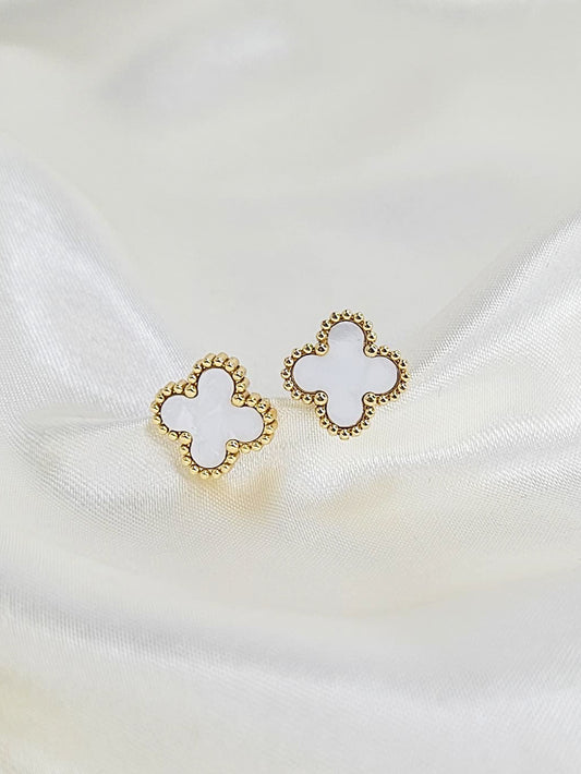 Daily Wear Gold & White Floral Stud Earrings – Anti-Tarnish, Elegant Western Style