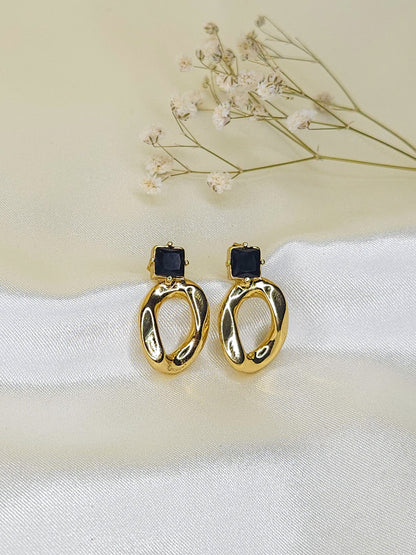 Gold & Black Minimalist Geometric Drop Earrings – Anti-Tarnish Daily Wear