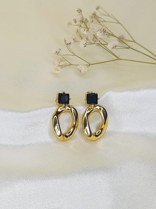 Gold & Black Minimalist Geometric Drop Earrings – Anti-Tarnish Daily Wear