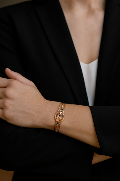 Elegant Gold Plated Evil Eye Bracelet for Women – Adjustable Charm Bracelet for Protection & Style