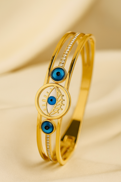Elegant Gold Plated Evil Eye Bracelet for Women – Adjustable Charm Bracelet for Protection & Style