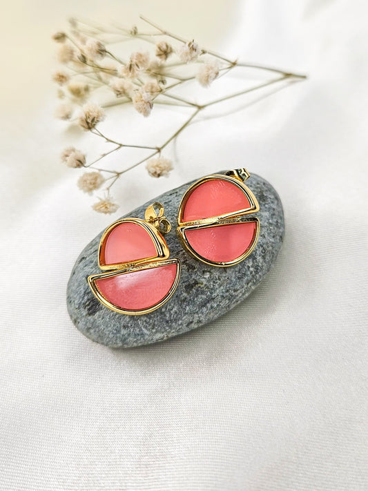 Pink Enamel Gold-Plated Anti-Tarnish Stud Earrings